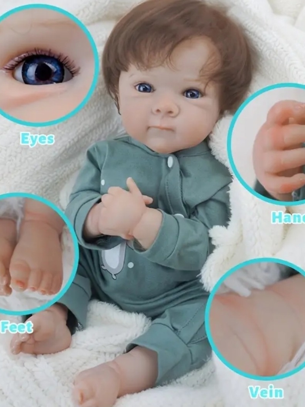 Realistic Baby Doll in Sage Green Romper Boy 18 inch